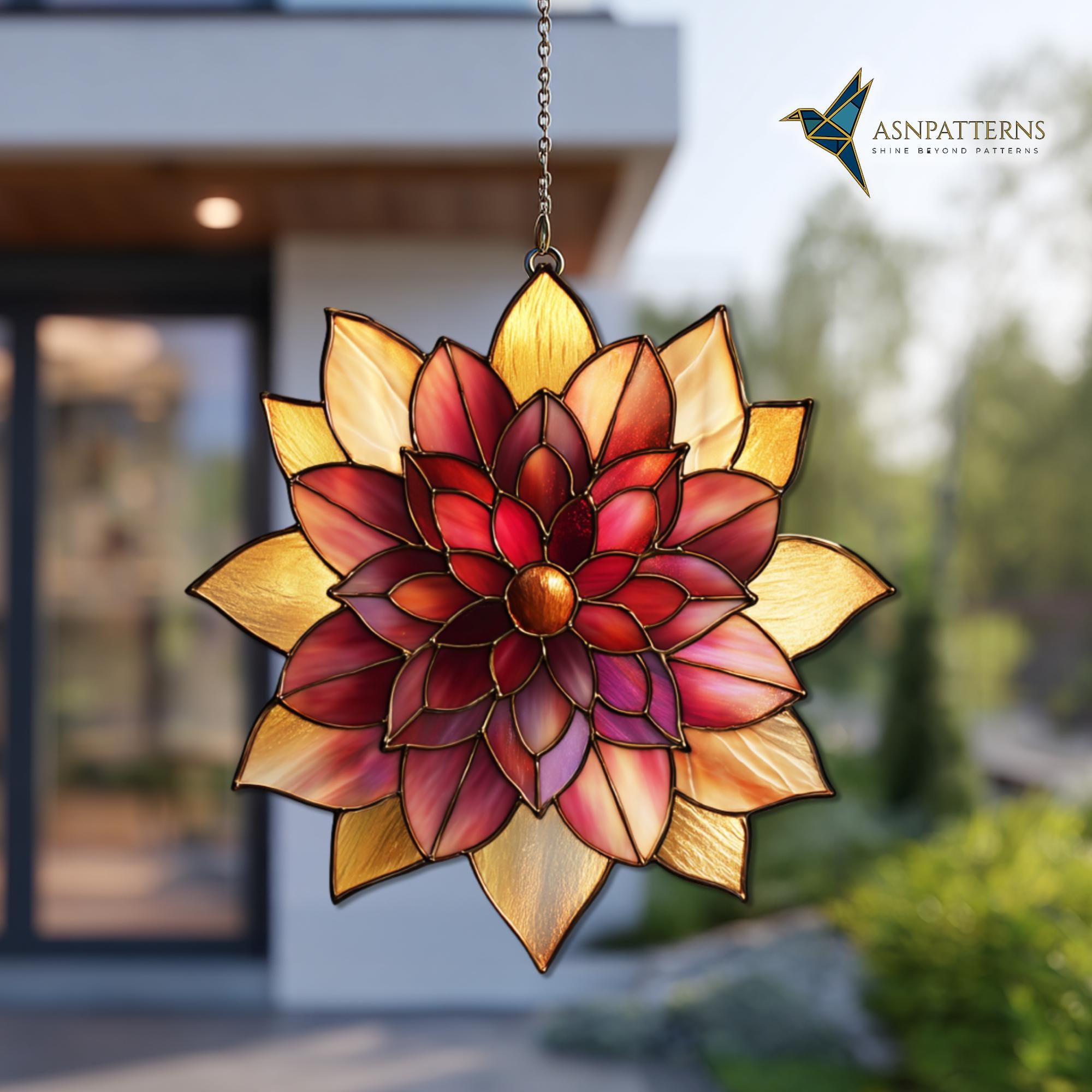 Dahlia Flower Stained Glass Pattern, Dahlia Suncatcher Template, DIY ...
