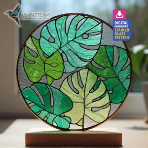 Monstera Leaves Stained Glass Pattern, Monstera Suncatcher PDF Template, DIY Hand Craft, Home Decor, Crafting Gift