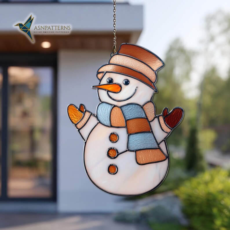 Snowman Stained Glass Pattern, Winter Suncatcher Template, DIY Handmade ...