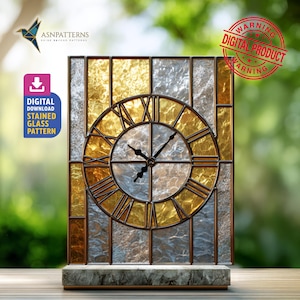 Antique A Clock Stained Glass Pattern, Vintage Clock Suncatcher Design Template, Home Decor, DIY Crafting Project