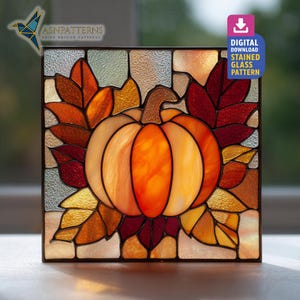 Kürbis Buntglas Muster, Herbst Kürbis Suncatcher Vorlage, DIY Glashandwerk, Herbst Dekor, Wandkunst