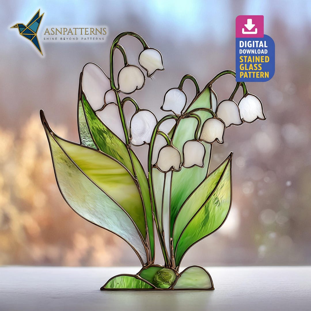 Lily of the Valley Stained Glass Pattern, Lily Suncatcher Template, DIY ...