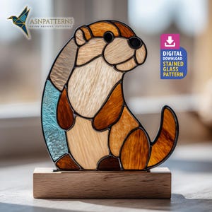 Schattig otter-gebrandschilderd glaspatroon, otter Suncatcher pdf-sjabloon, patroon voor handgemaakt, woondecoratie, kunst aan de muur