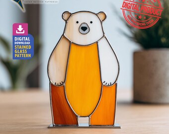 Polar Bear Stained Glass Pattern for DIY Suncatcher and Home Decor, Glass Craft Design, Wall Art