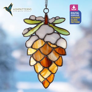 Winter Tannenzapfen Buntglas Muster, Tannenzapfen Suncatcher, Glasmalerei Kiefer, DIY Glashandwerk, Wohnkultur, Wandkunst