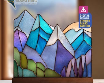 Mountain Stained Glass Pattern, Nature Suncatcher Template, DIY Handmade Pattern, Home Decor, Wall Art