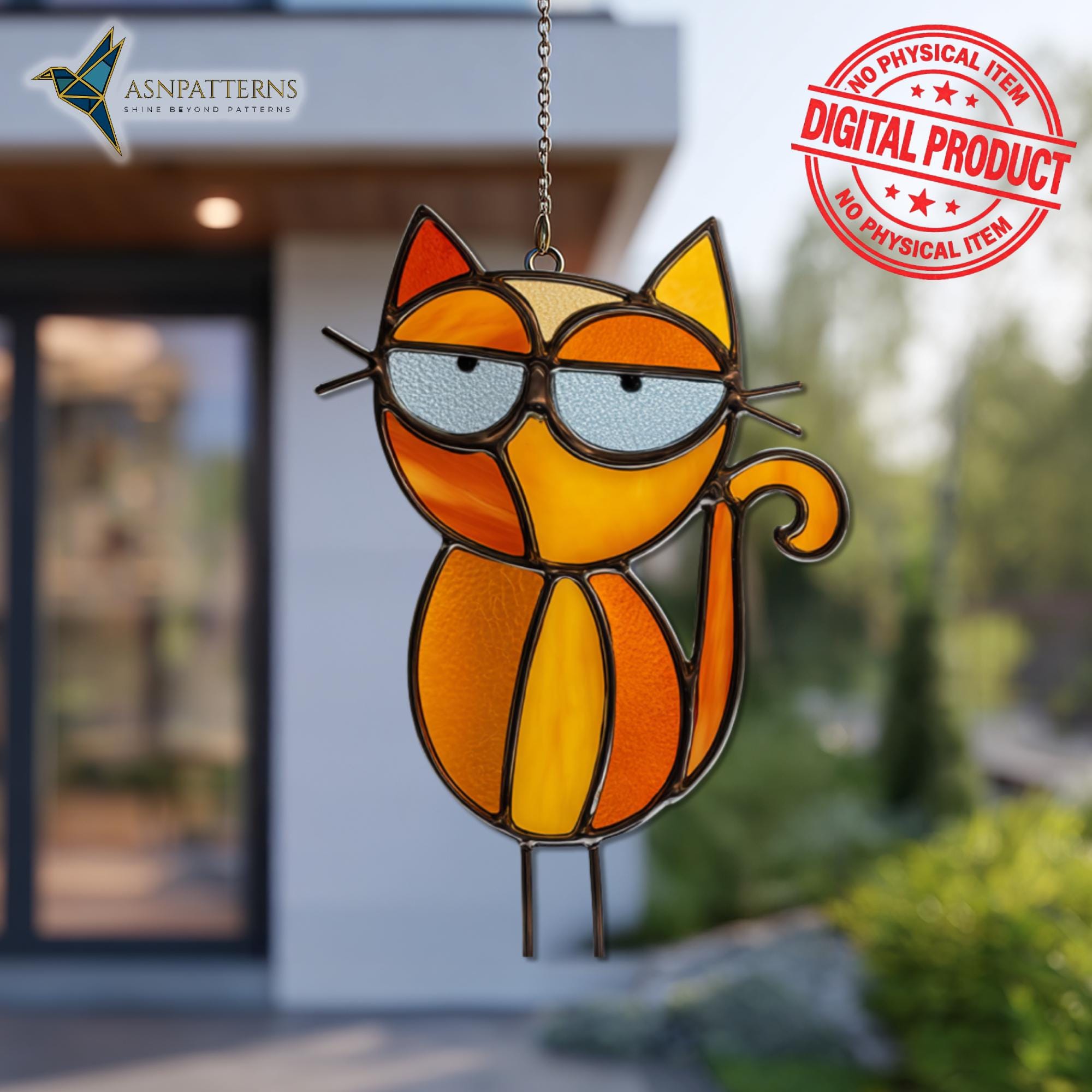 Big Eyes Cat Stained Glass Pattern, DIY Suncatcher PDF Template, Home ...