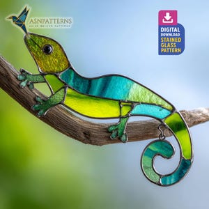 Lizard Stained Glass Pattern, Green Iguana Suncatcher PDF Template, Animal Glass Craft, DIY Hand Craft, Home Decor, Wall Art