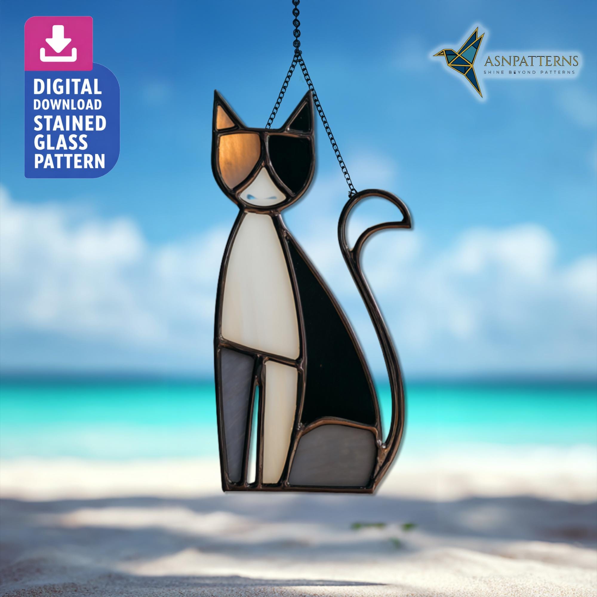 Simple Black Cat Stained Glass Pattern, Easy Cat Suncatcher Template ...