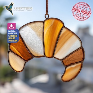 Croissant Stained Glass Pattern, Croissant Suncatcher PDF Template, Home Decor, DIY Crafting Project, Wall Art