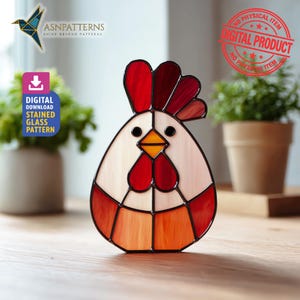 Lustiges Hahn-Buntglasmuster, Lustiger Hahn-Sonnenfänger Vorlage, Wohnkultur, DIY Bastelprojekt, Wandkunst