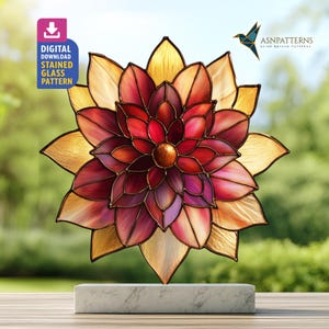 Patrón de vitral con flor de dalia, plantilla para atrapasol de dalia, manualidad DIY, decoración del hogar, regalo artesanal