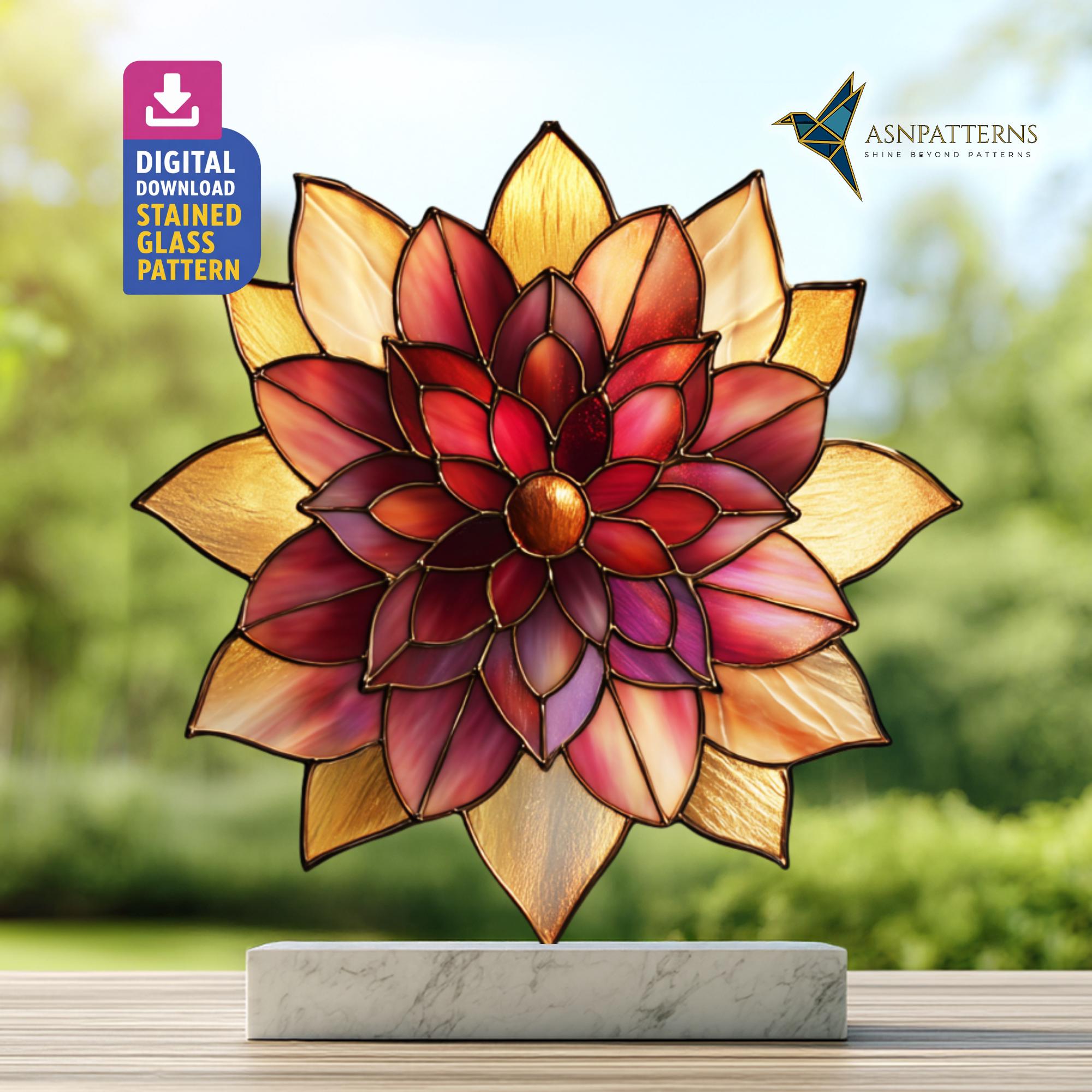 Dahlia Flower Stained Glass Pattern, Dahlia Suncatcher Template, DIY ...