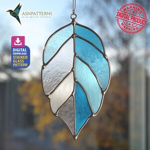 Frosted Leaf Stained Glass Pattern, Leaf Suncatcher Design, Home Decor, DIY Crafting Project, Wall Art