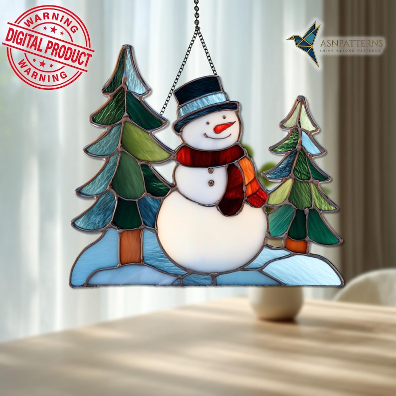 Frosty the Snowman Stained Glass Pattern, Snowman Suncatcher, Stained ...