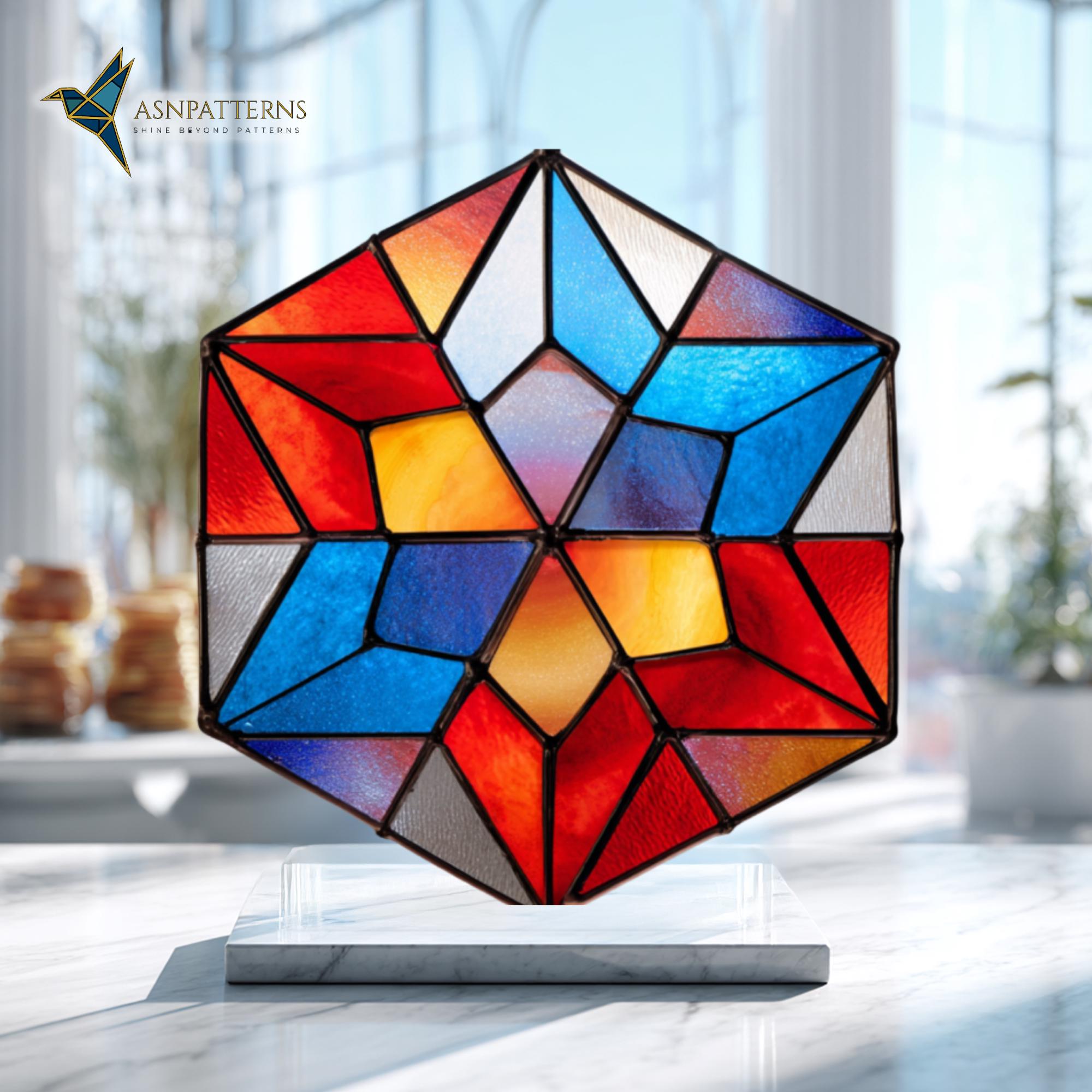 六角形のステンドグラスアート、六角形のサンキャッチャーテンプレート