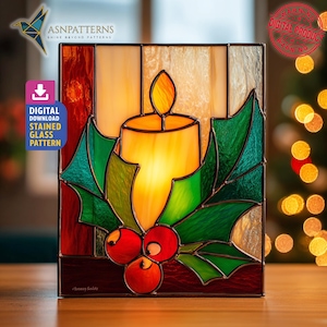 Gemütliche Kerze Glow Glasmalerei-Muster, Kerze Suncatcher Design-Vorlage, Wohnkultur, DIY Bastelprojekt, Wandkunst