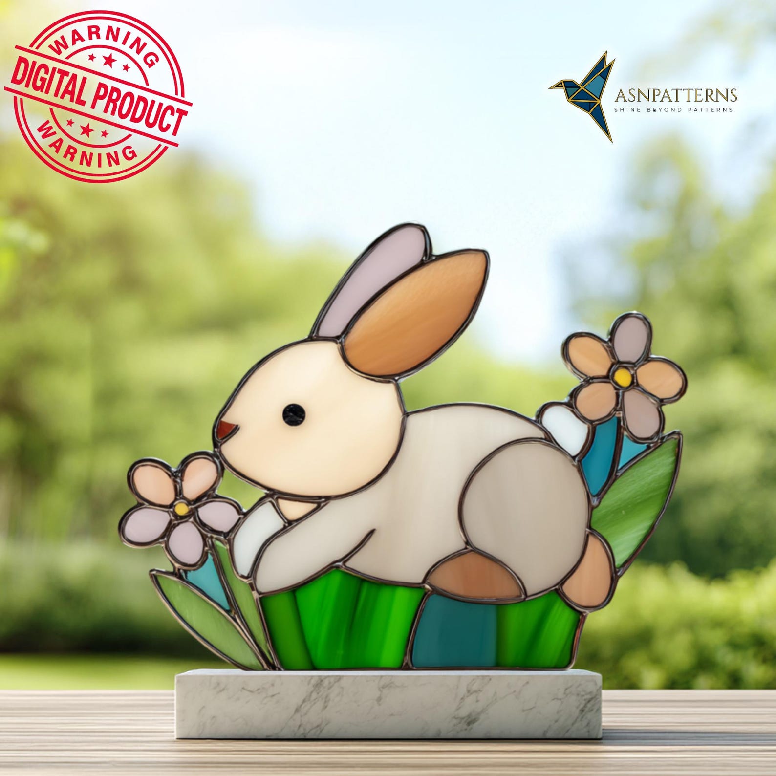Simple Stained Glass Rabbit Bunny Stained Glass Pattern, Playful Bunny Suncatcher PDF Template ...