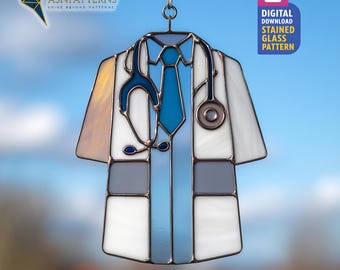 Doctor Stained Glass Pattern, Medical Suncatcher Template, DIY Handcraft, Handmade Gift, Home Decor, Wall Art