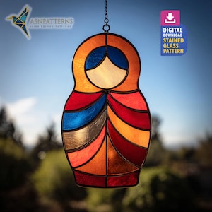 Nesting Doll Stained Glass Pattern, Matryoshka Nesting Doll Suncatcher Template, DIY Handcraft, Wall Art, Home Decor