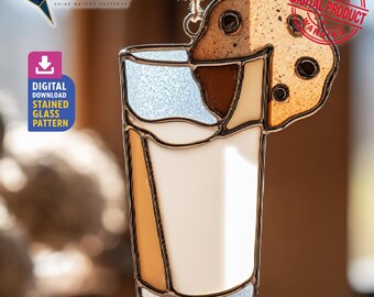 A Glass Of Milk Stained Glass Pattern, Milk Suncatcher Template, Home Decor, DIY Crafting, Wall Art