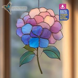 Hydrangea Stained Glass Pattern, Hydrangea Flowers Suncatcher, Stained Glass Hydrangea, DIY Glass Craft, Handmade Gift, Home Decor, Wall Art