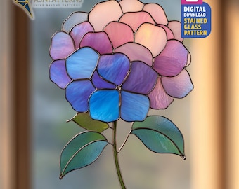 Hydrangea Stained Glass Pattern, Hydrangea Flowers Suncatcher, Stained Glass Hydrangea, DIY Glass Craft, Handmade Gift, Home Decor, Wall Art