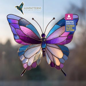 Colorful Butterfly Stained Glass Pattern, Butterfly Suncatcher, Stained Glass Butterfly, DIY Handmade, Home Decor Hanging, Wall Art