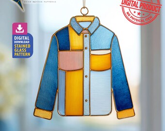 Denim Jacket Stained Glass Pattern, Denim Jacket Suncatcher Template, Home Decor, DIY Crafting Project, Wall Art