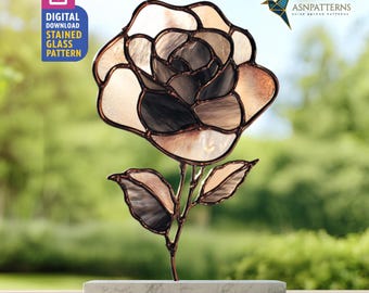 Black Rose Stained Glass Pattern, Rose Suncatcher PDF Template, DIY Handmade, Home Decor, Craft Design