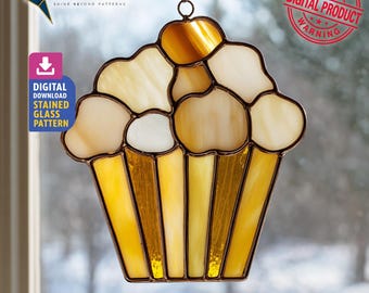 Popcorn Stained Glass Pattern, Popcorn Suncatcher PDF Design, Home Decor, DIY Crafting Project, Wall Art