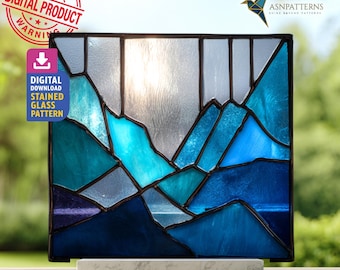 Padrão de vitral com cena da Aurora Boreal, design em PDF para apanhador de sol com Aurora Boreal, decoração para casa, arte de parede