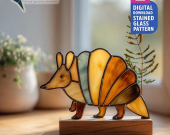 Armadillo Stained Glass Pattern, Animal Suncatcher PDF Template, Home Decor