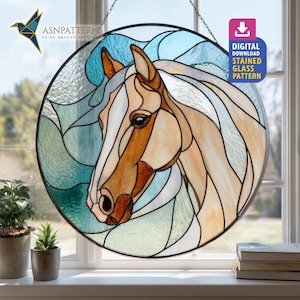 Horse Portrait Stained Glass Pattern, Arabian Horse Suncatcher PDF Template, DIY Hand Craft, Home Decor, Crafting Gift