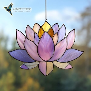 Lotus Stained Glass Pattern, Beautiful Lotus Suncatcher, Stained Glass Large Lotus Flower, DIY Glass Craft, Home Decor, Wall Hanging