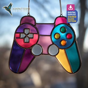 Gaming Controller Stained Glass Pattern, Gamer Suncatcher Template, DIY Glass Craft, gamer Decor, Wall Art