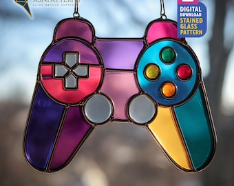 Gaming Controller Stained Glass Pattern, Gamer Suncatcher Template, DIY Glass Craft, gamer Decor, Wall Art