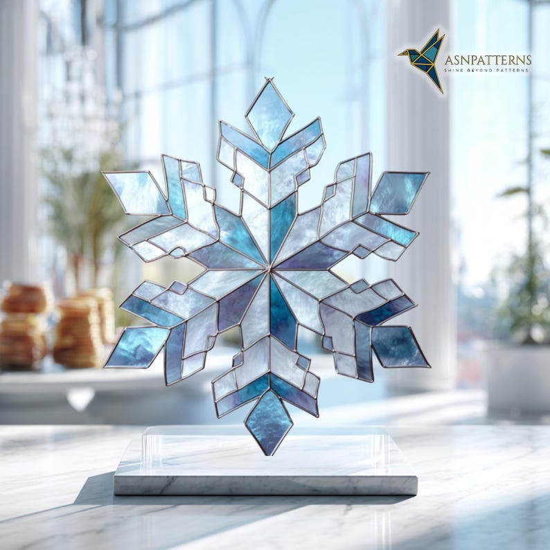 Snowflake Glass Pattern Snowflake Stained Glass Pattern, Snowflake Suncatcher, Stained Glass ...