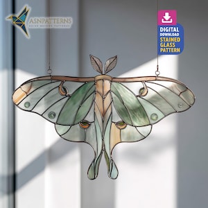 Luna nachtvlinder gebrandschilderd glaspatroon, vlinder Suncatcher, glas-in-lood groene vlinder, DIY handgemaakt, woondecoratie, kunst aan de muur