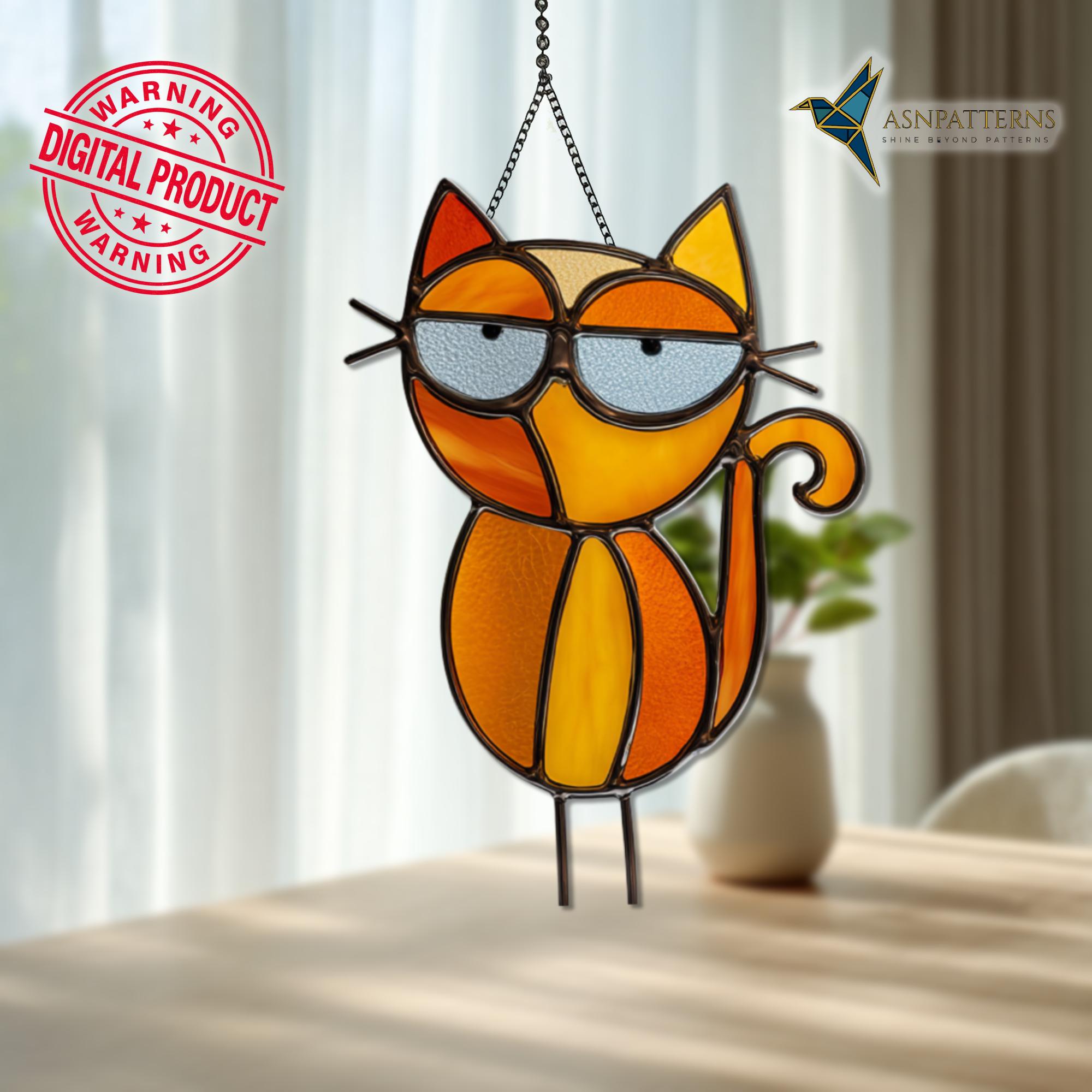 Big Eyes Cat Stained Glass Pattern, DIY Suncatcher PDF Template, Home ...