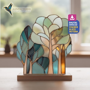 Waldszene Glasmalerei-Muster, Wald Suncatcher, Glasmalerei-Wald, DIY handgemacht, Wohndekor, Wandkunst