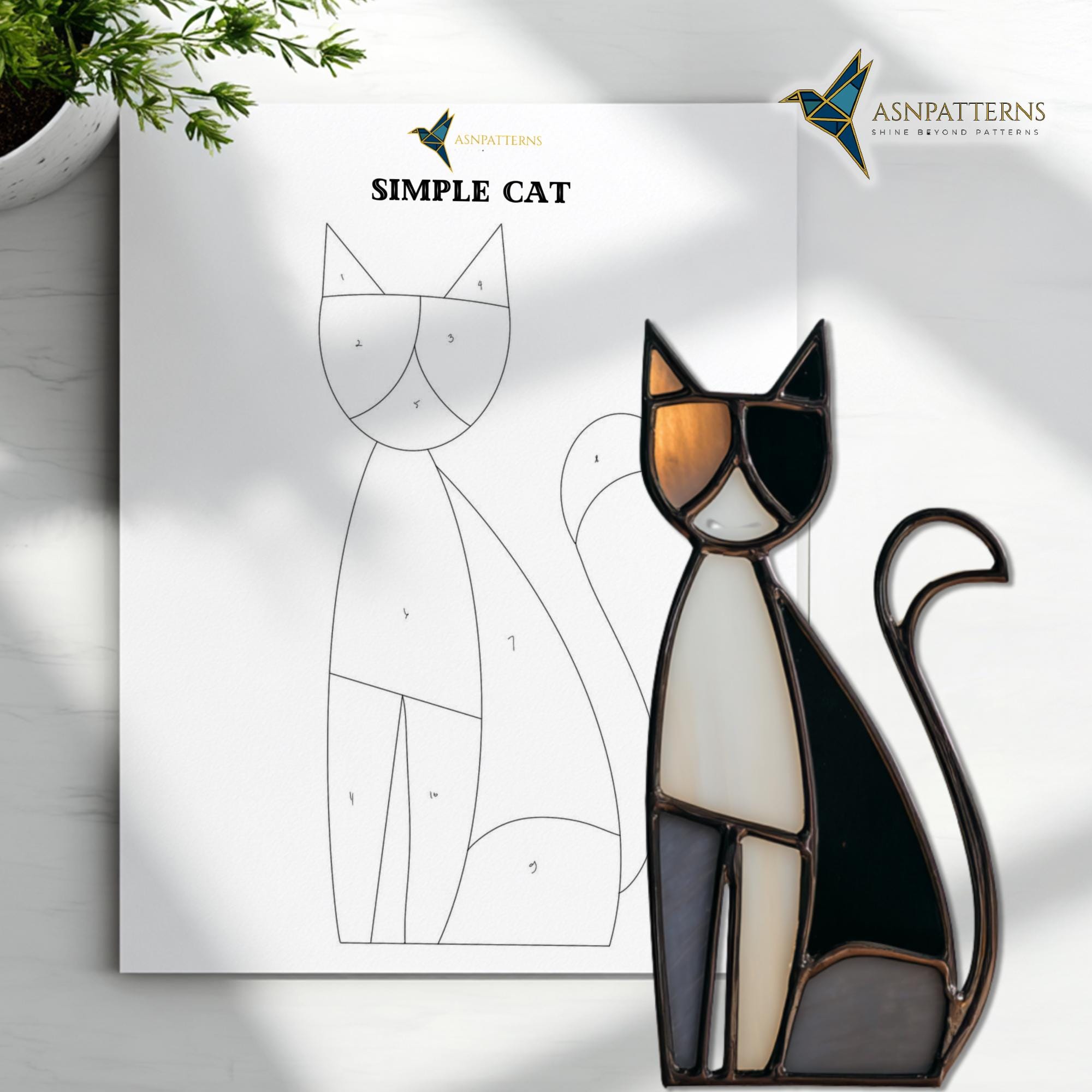 Simple Black Cat Stained Glass Pattern, Easy Cat Suncatcher Template ...