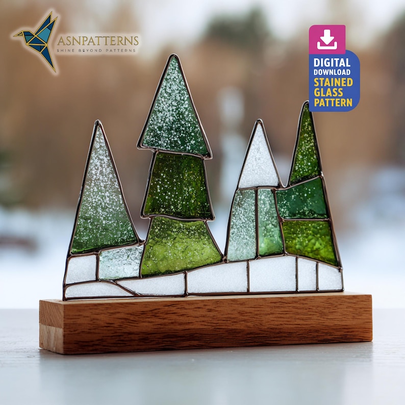 Winter Pine Tree Stained Glass Pattern, Winter Suncatcher PDF Template ...