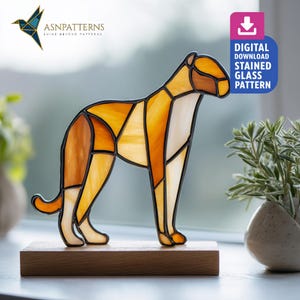 Cheetah Stained Glass Pattern, Cheetah Suncatcher PDF Template, Home Decor, Wall Art