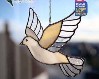 Dove Stained Glass Pattern, Flying Dove Suncatcher Template, DIY Handmade, Window Decor, Wall Hanging