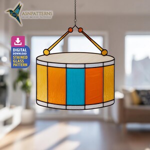 Modèle de vitrail de tambour avec bâton, modèle attrape-soleil de tambour avec bâton, décoration d'intérieur, projet de création DIY, art mural