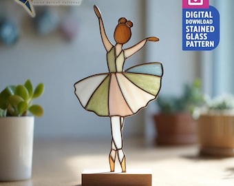 Little Ballet Dancer Stained Glass Pattern, Ballet Suncatcher PDF Template, Home Decor, Handmade Idea