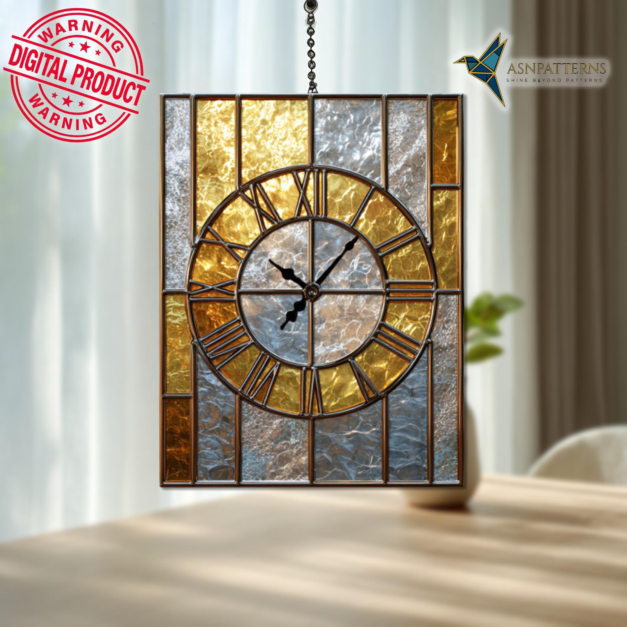 Antique A Clock Stained Glass Pattern, Vintage Clock Suncatcher ...