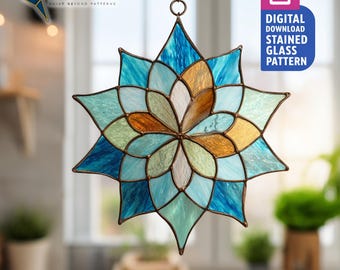 Mandala Star 2 Stained Glass Pattern for DIY Suncatcher and Mandala Window Decor