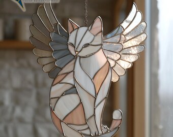 Digital Download Stained Glass Cat With Angel Wings Pattern | Festive ...